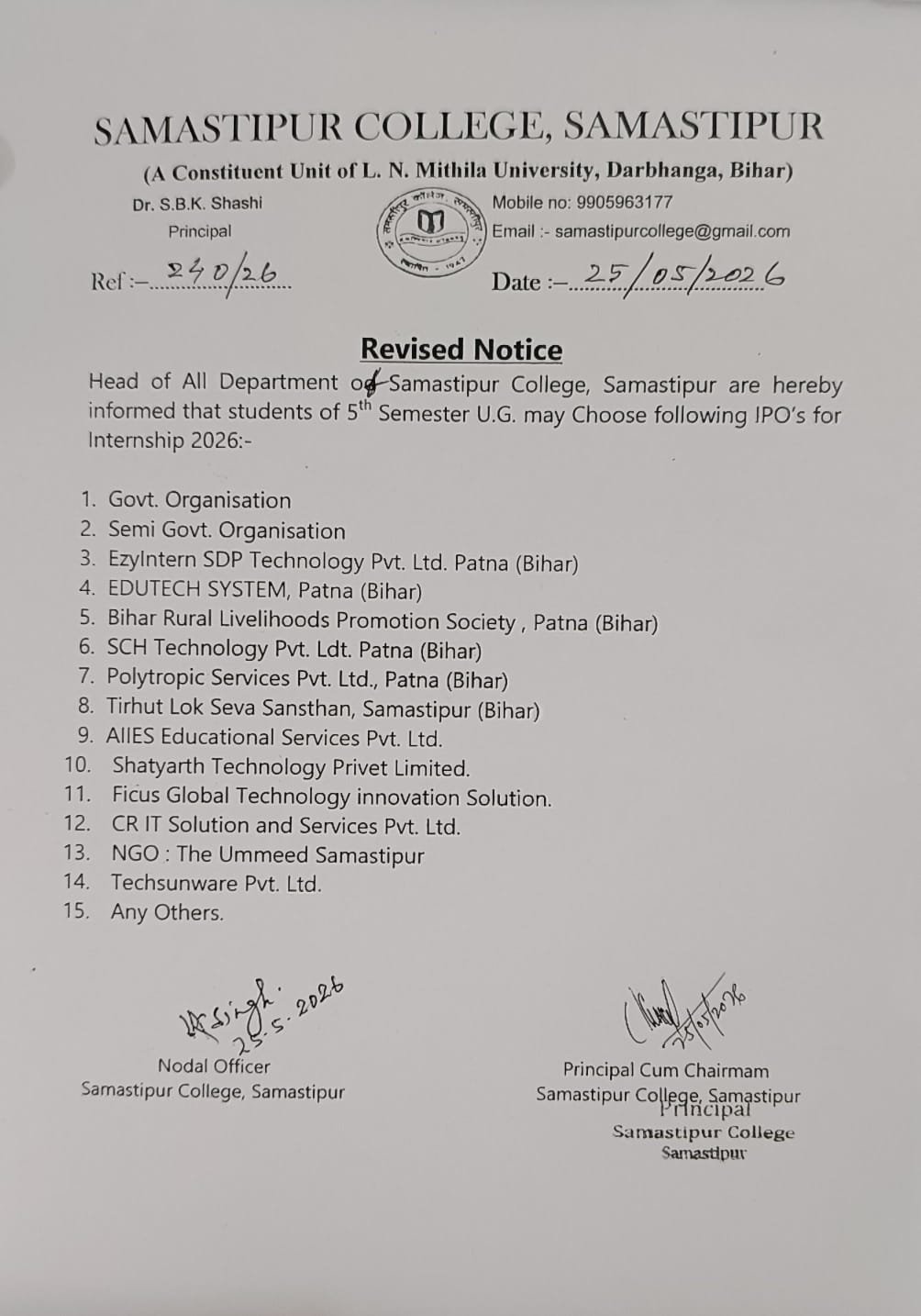 Revised Notice